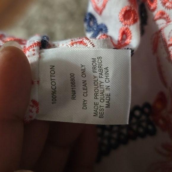 Boho Chic Heavy Embroidered Floral Eyelet Button-Down 3/4 Sleeve Blouse Small - Picture 8 of 8